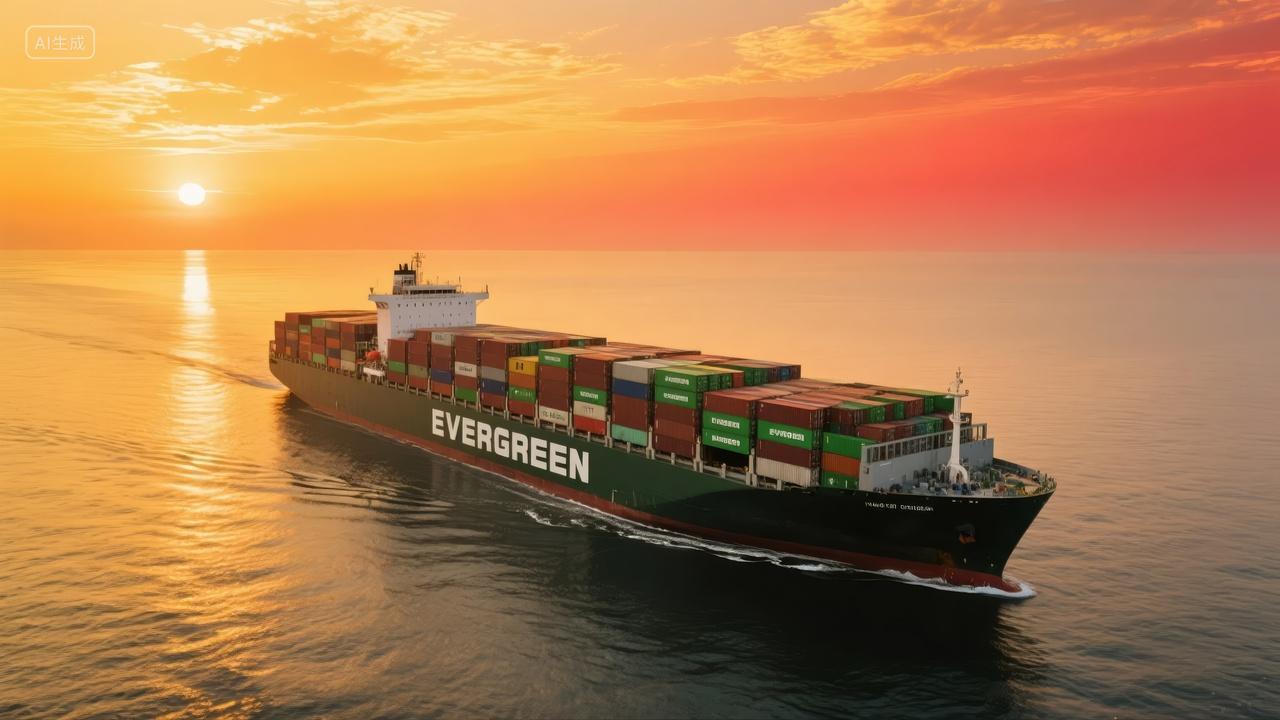 海上货轮集装箱日落国际贸易物流运输背景