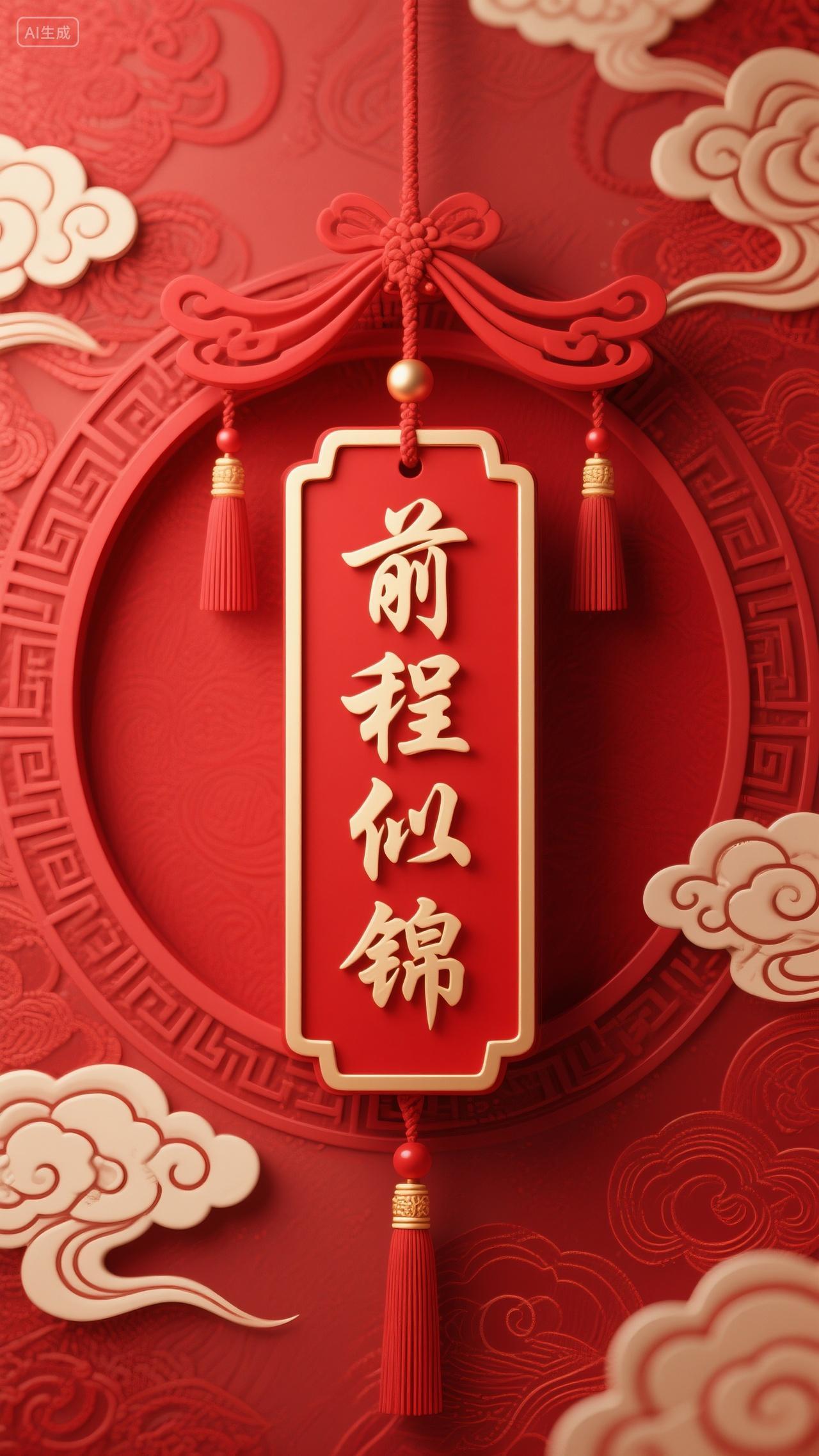 中国风红色吊牌“前程似锦”喜庆氛围