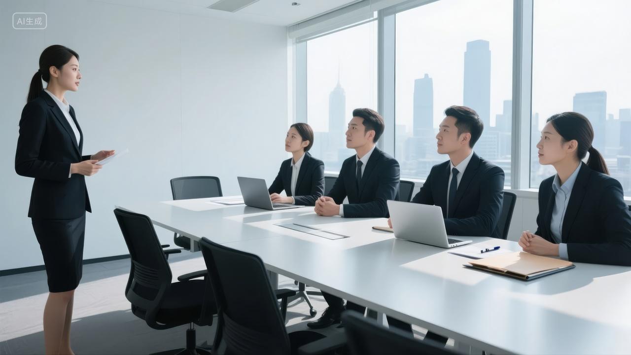 商务会议女性演讲团队合作办公企业培训背景