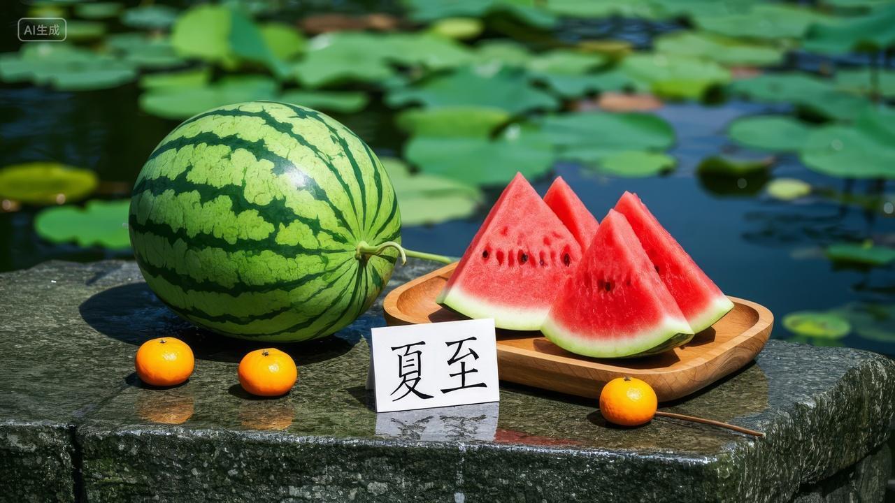 夏至节气西瓜水果清凉解暑传统节日习俗背景