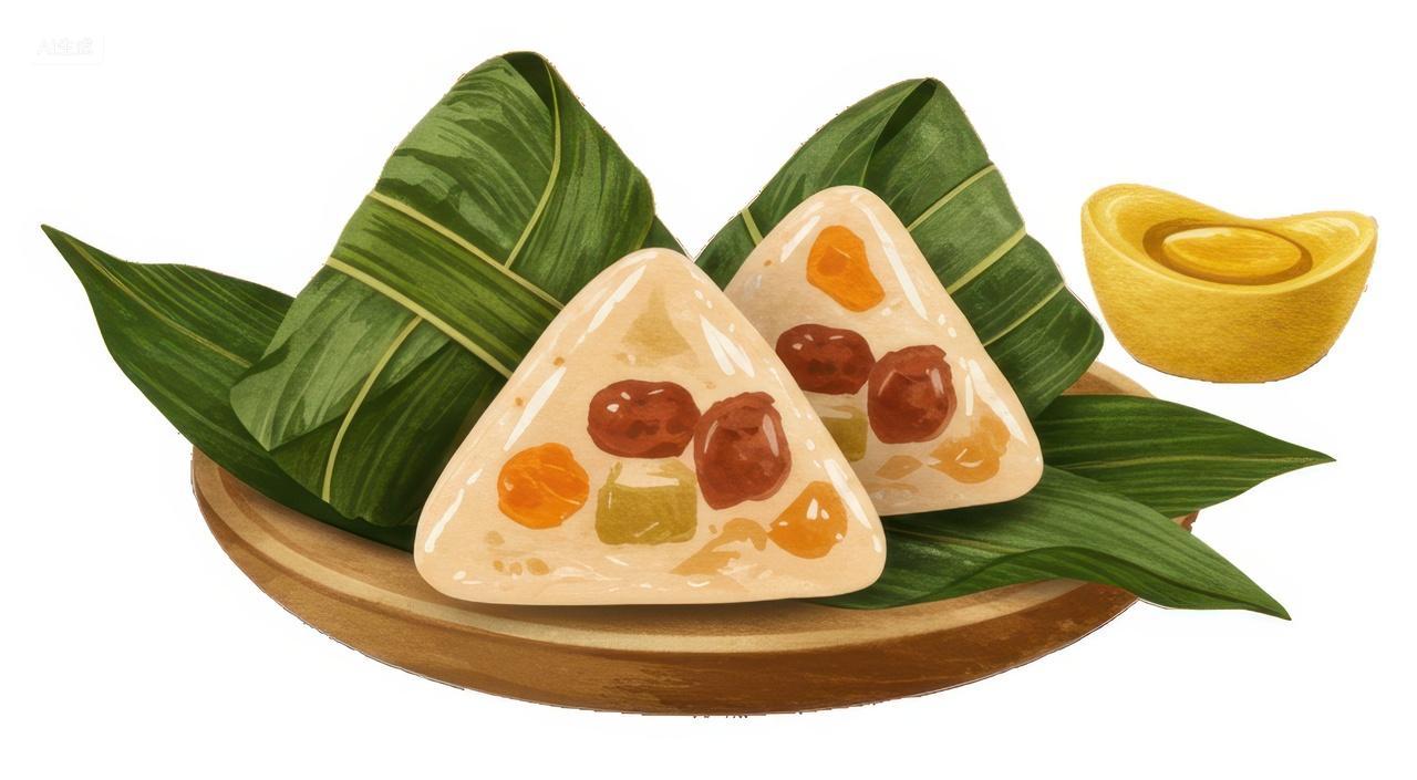 插画风格粽叶包裹的粽子