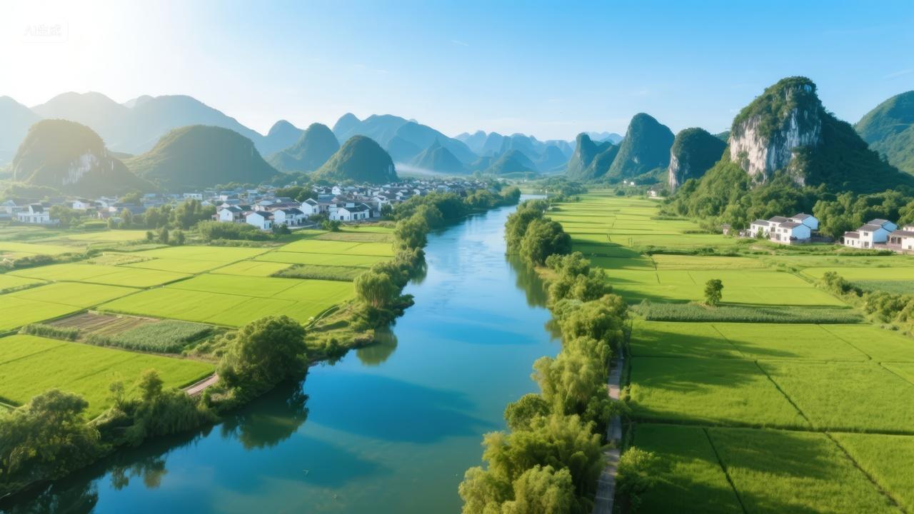 桂林山水漓江旅游自然风光航拍壮丽背景