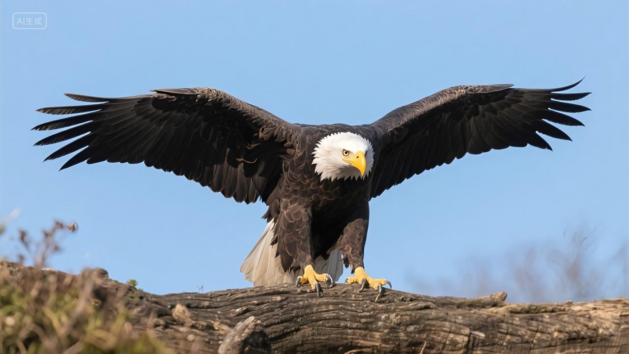 展开翅膀掠食的老鹰美国白头鹰白面鹰高清照片