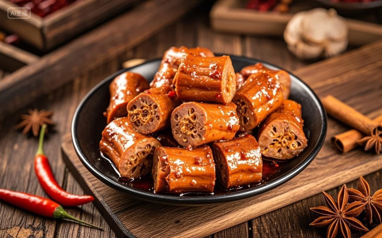 麻辣卤味鸭脖藕片中式小吃下酒菜背景图