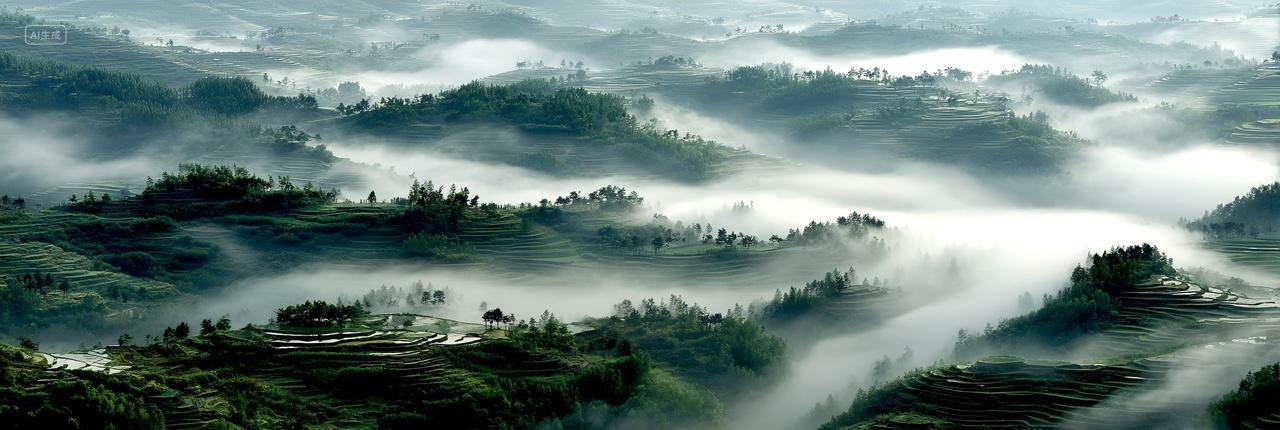 暮色梯田光影秘境山川与村庄的诗意共鸣