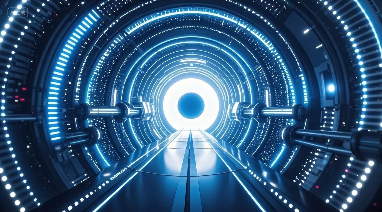 科技感蓝色时光隧道未来穿梭抽象背景图