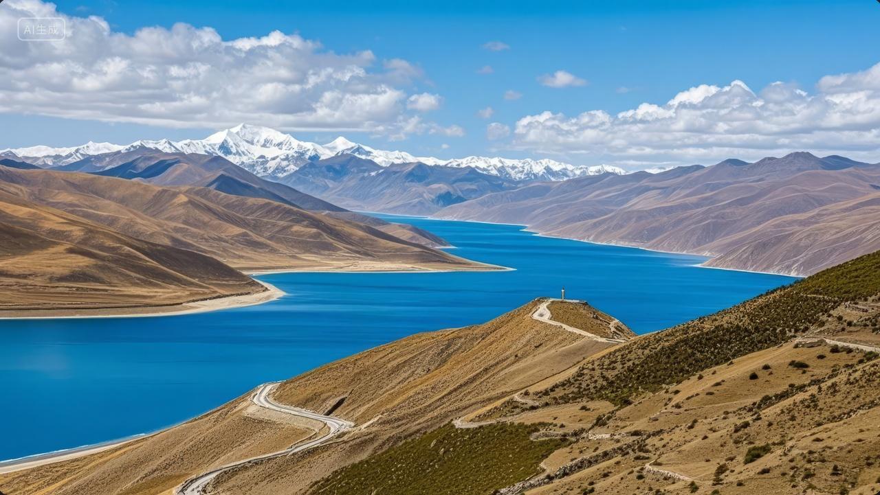 西藏高原湖泊纳木错雪山自然风光旅游背景