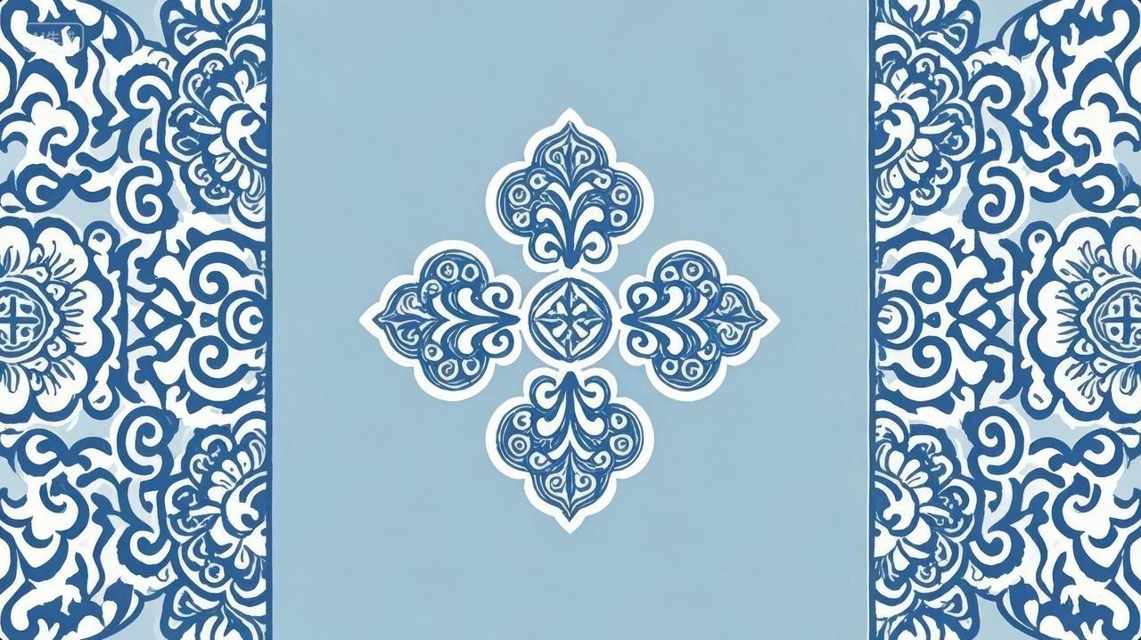 蓝白传统民族风装饰花纹图案背景边框图