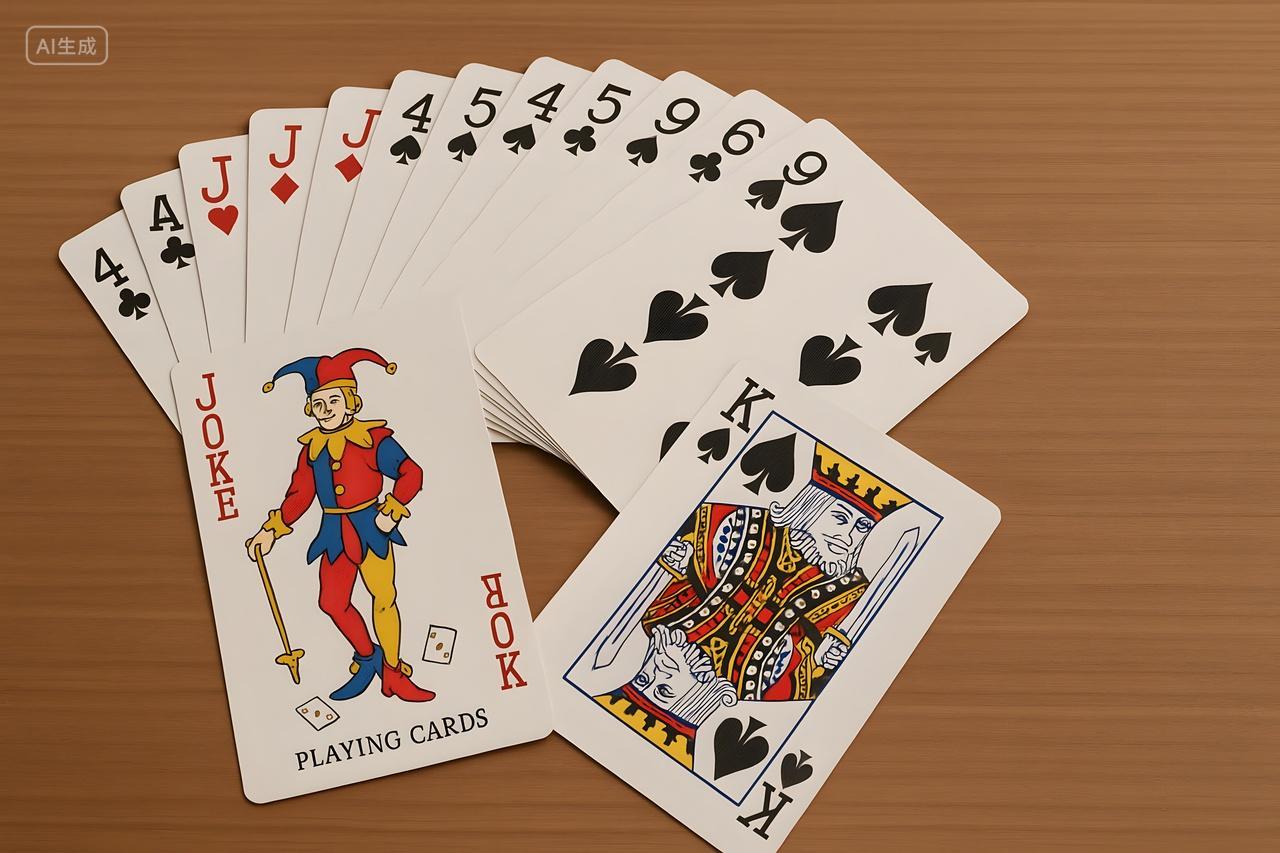 扑克牌桌面展示中国民间传统游戏道具摄影图