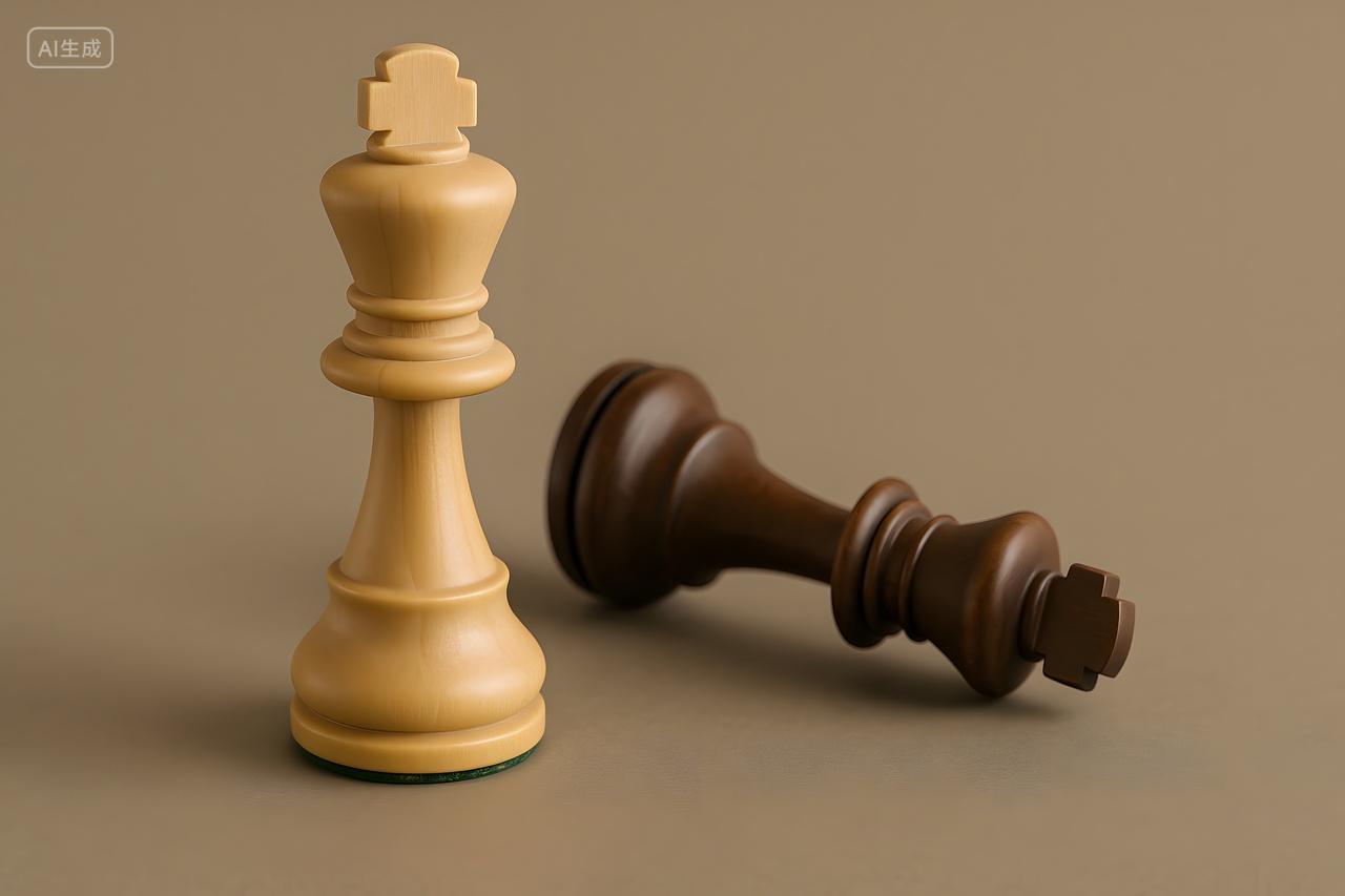 国际象棋胜负对弈局面棋子特写图