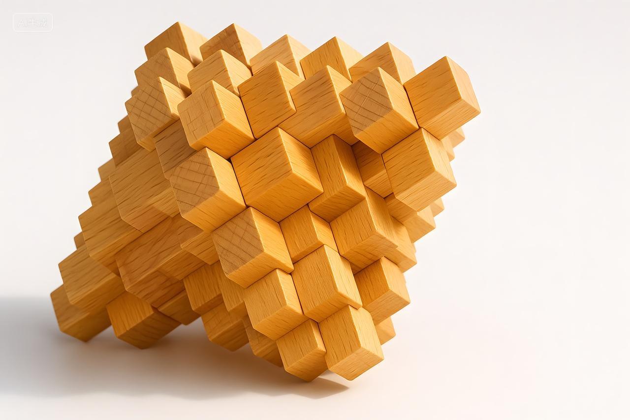 中国民间传统游戏鲁班锁益智解谜积木玩具特写图