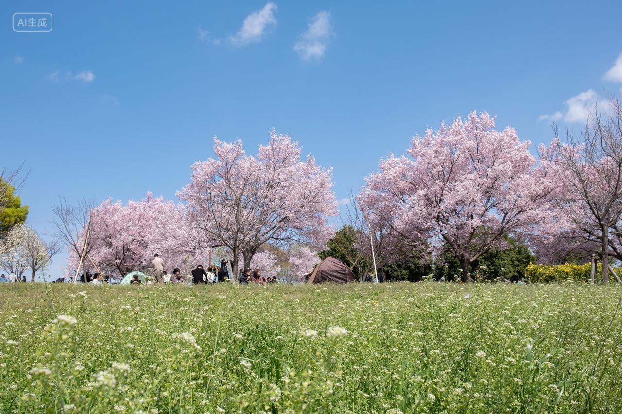 日本樱花旅游摄影大自然舍人公园盛开的樱花树