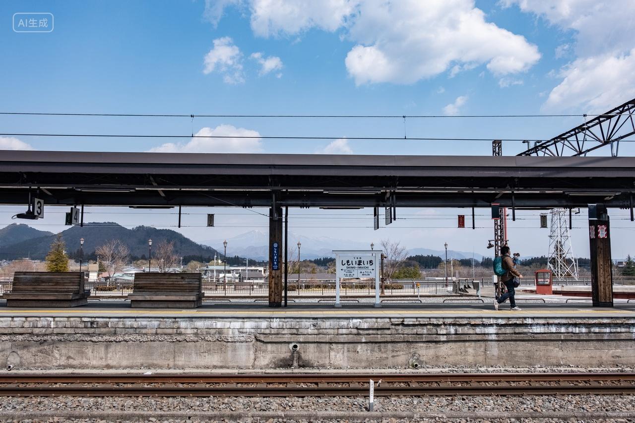 日本街景日光下今市电车站站台交通旅游摄影旅行