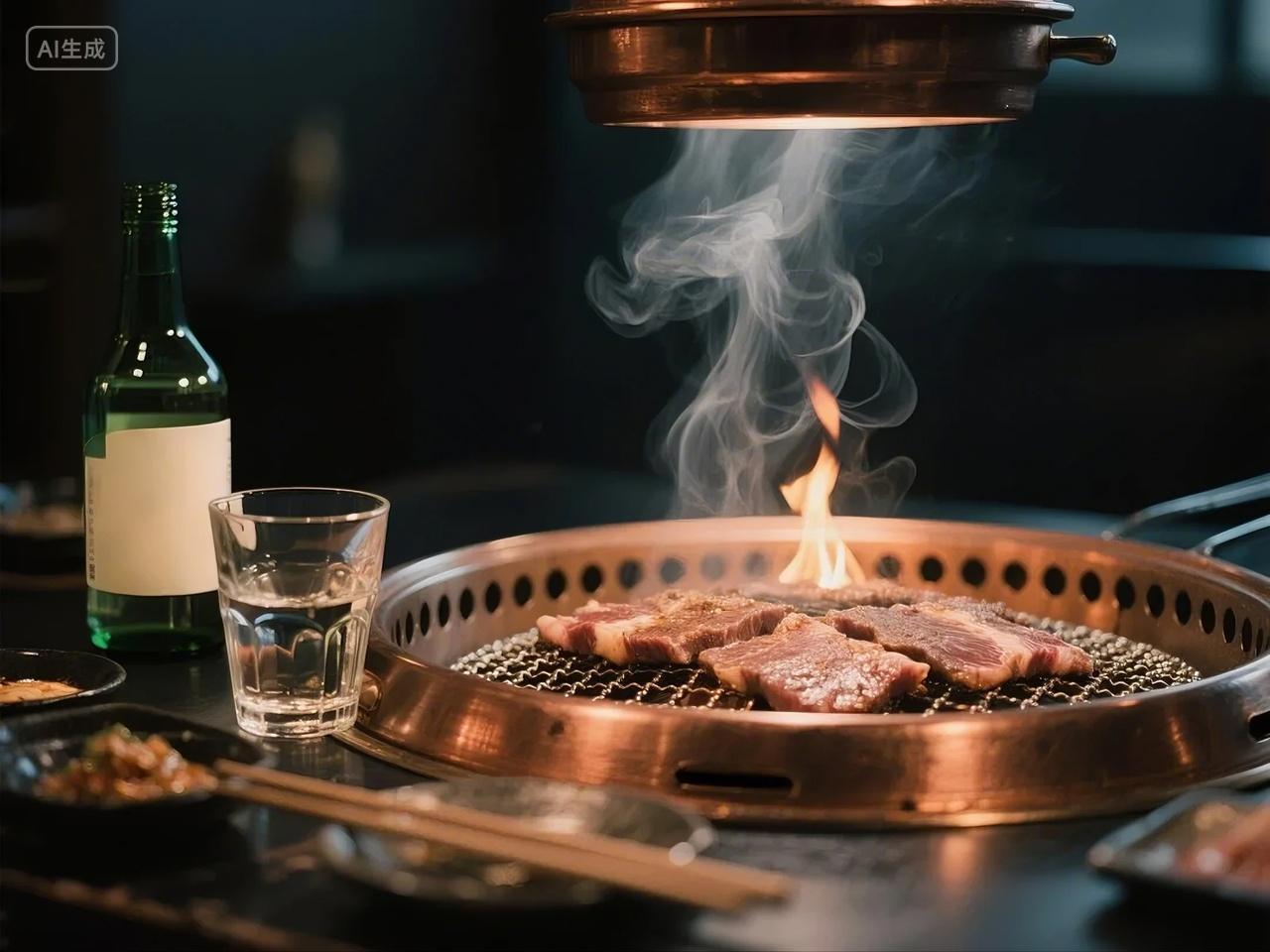 韩式烤肉烧烤现场高清摄影