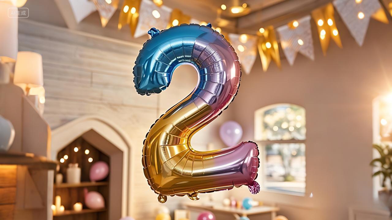 一个数字2造型的铝膜气球生日快乐背景AI