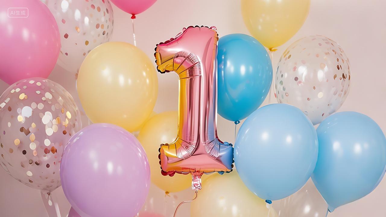 生日快乐素材一个数字1造型的铝膜气球AI