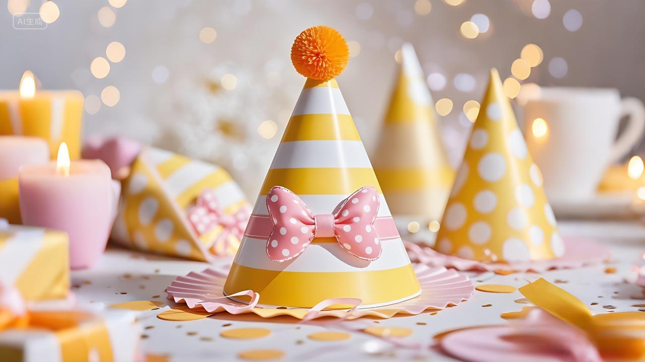 卡通可爱生日快乐帽子背景素材AI
