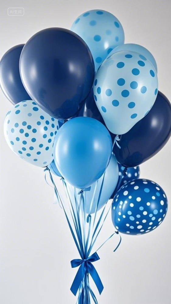生日快乐场景一堆蓝色的气球图片AI