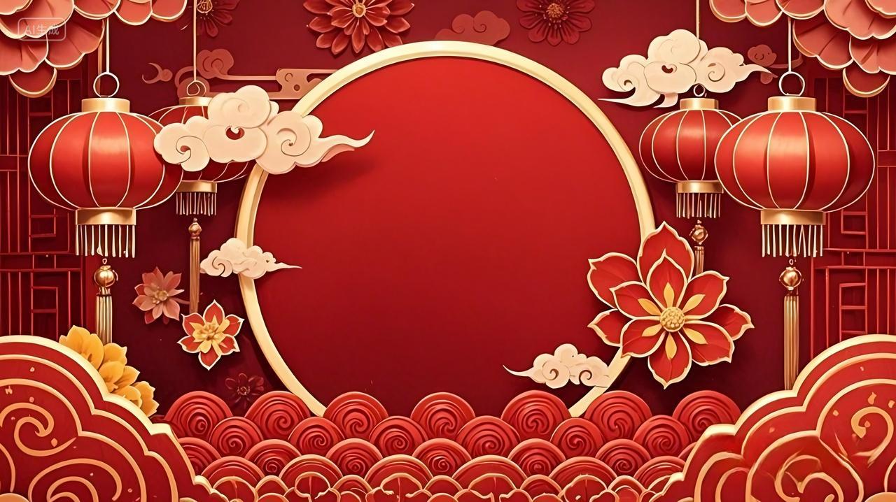 大红色复古简约古风复古底纹背景AI