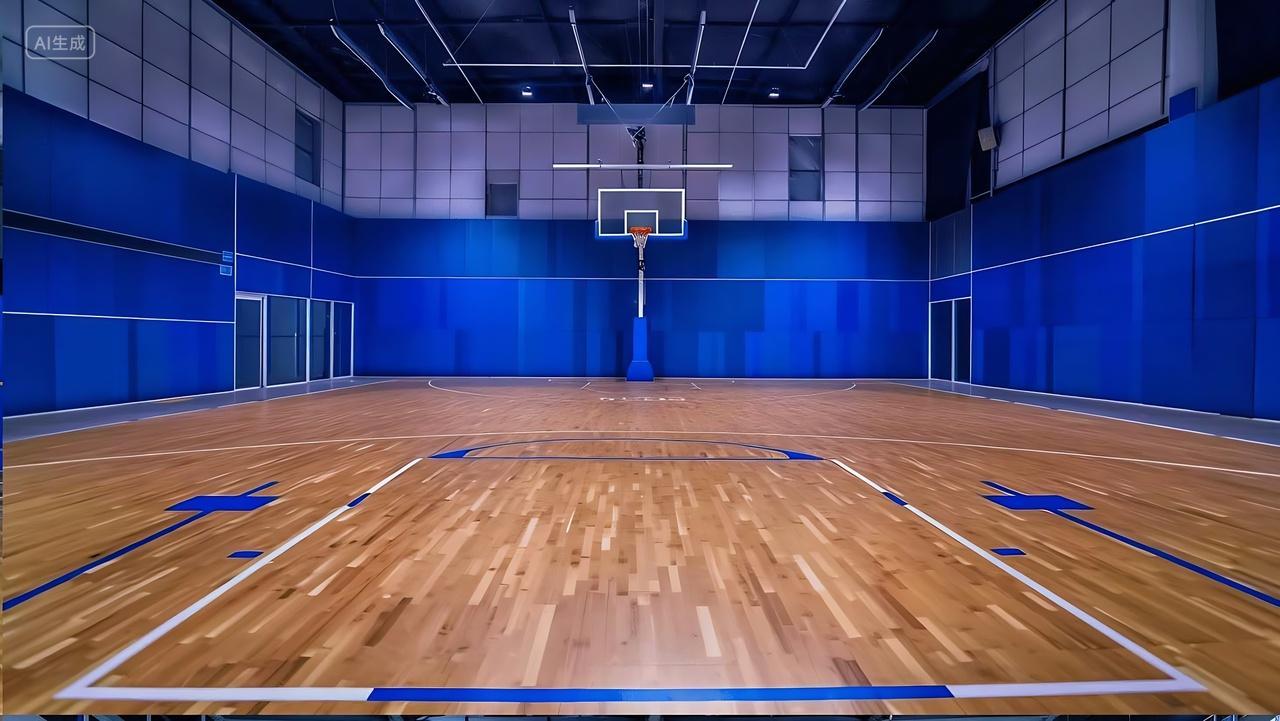 一个空荡荡的现代篮球场内部AI