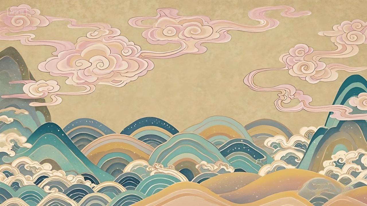 复古中国风古风水墨山水背景AI