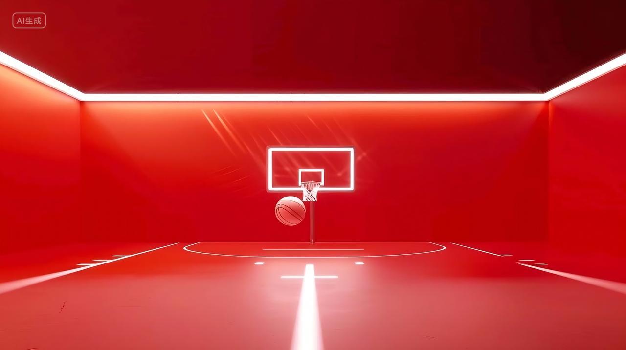 体育运动红色背景篮球场有一个篮球架AI