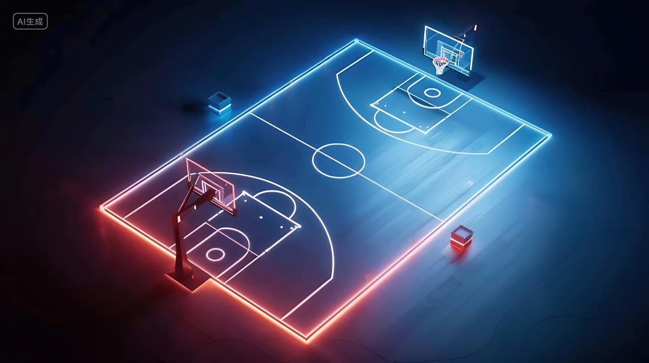 一个带有全息元素的数字篮球场AI
