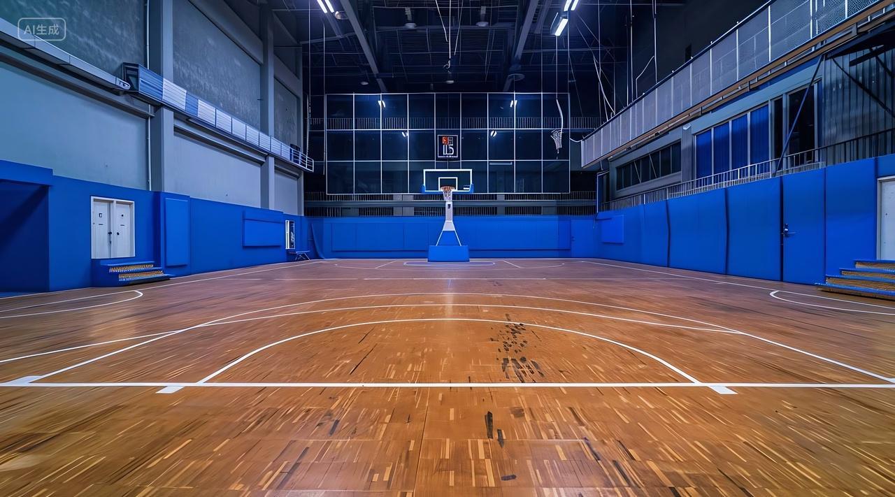 一个空荡荡的现代篮球场内部AI