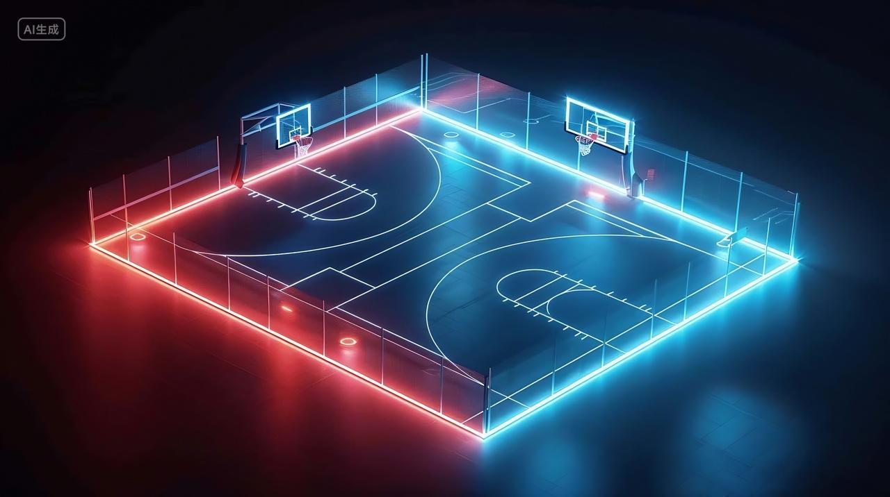 一个带有全息元素的数字篮球场AI