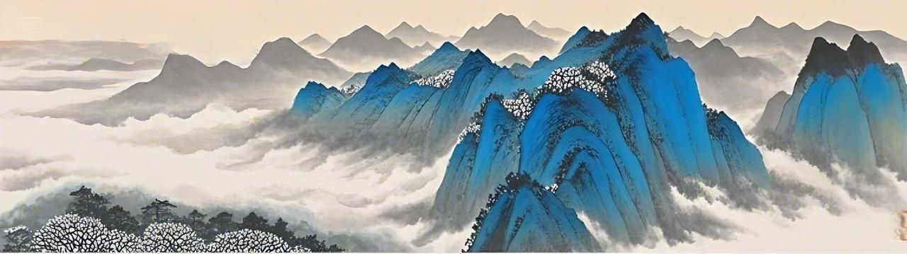 国潮山峰祥云中国风祥云展板背景AI