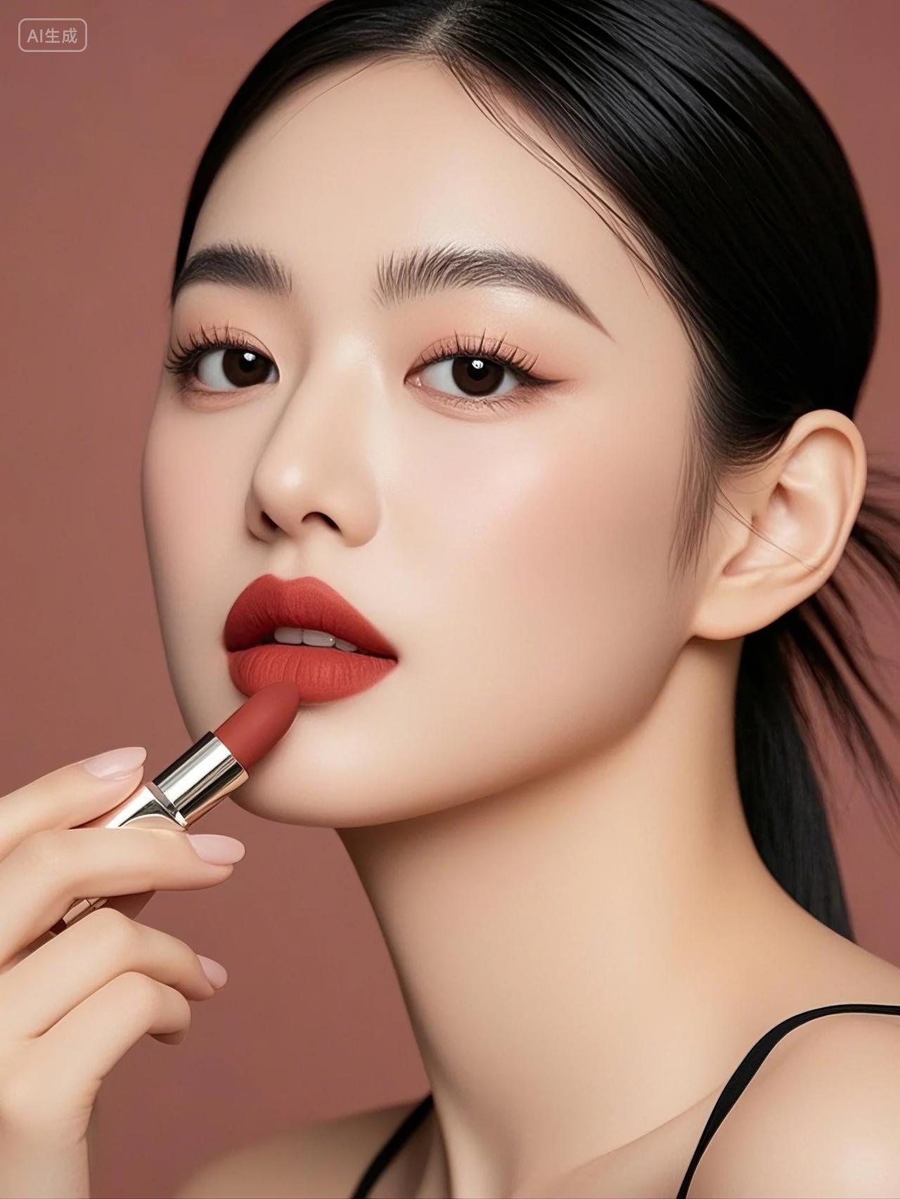 美女口红展示效果摄影图