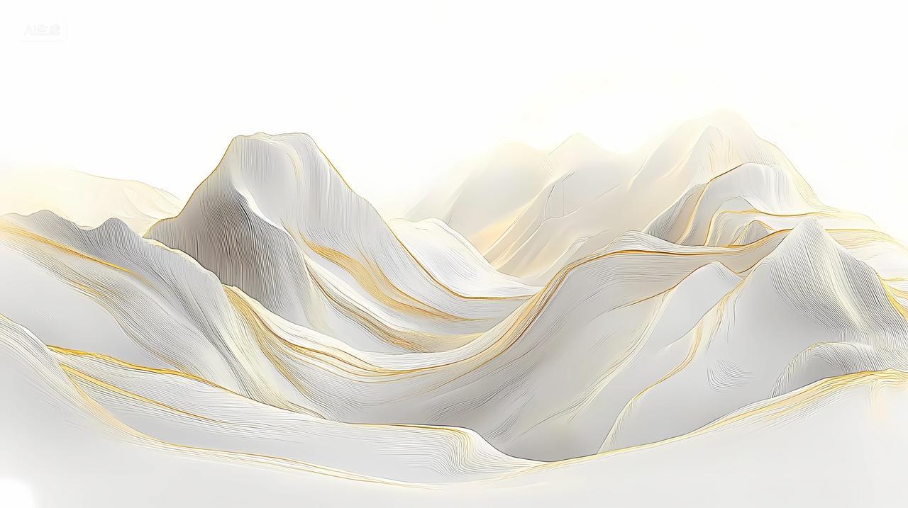白色金色交织的抽象山脉起伏画面
