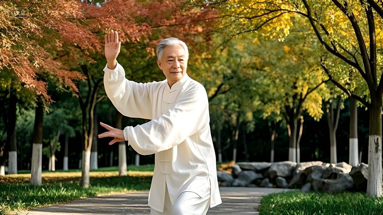 老年人在公园打太极运动方式锻炼身体AI