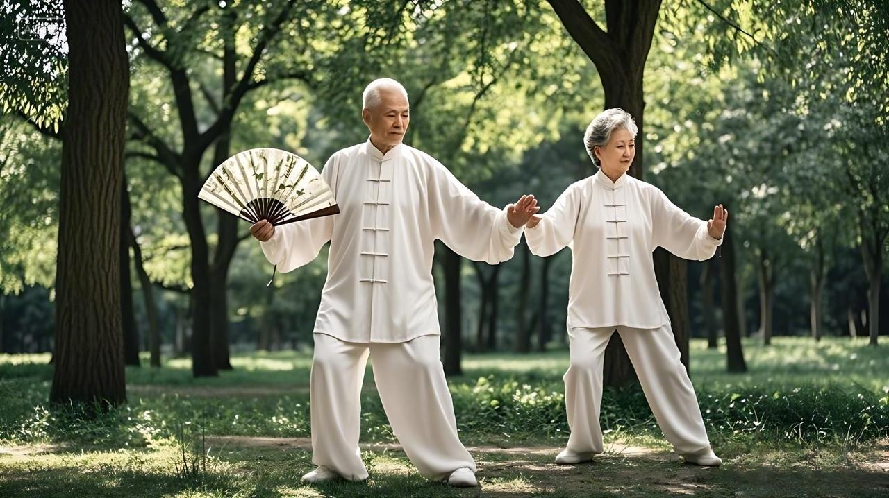 老年人在公园打太极运动方式锻炼身体AI