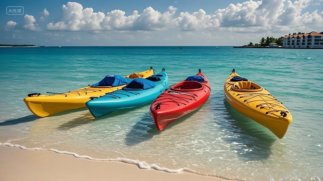 停靠在海边的皮划艇图片AI运动器材