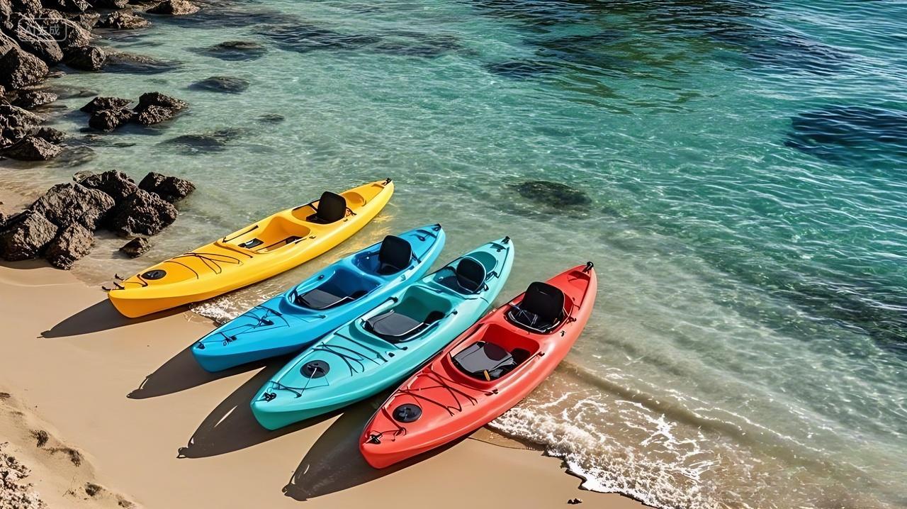 停靠在海边的皮划艇图片AI运动器材