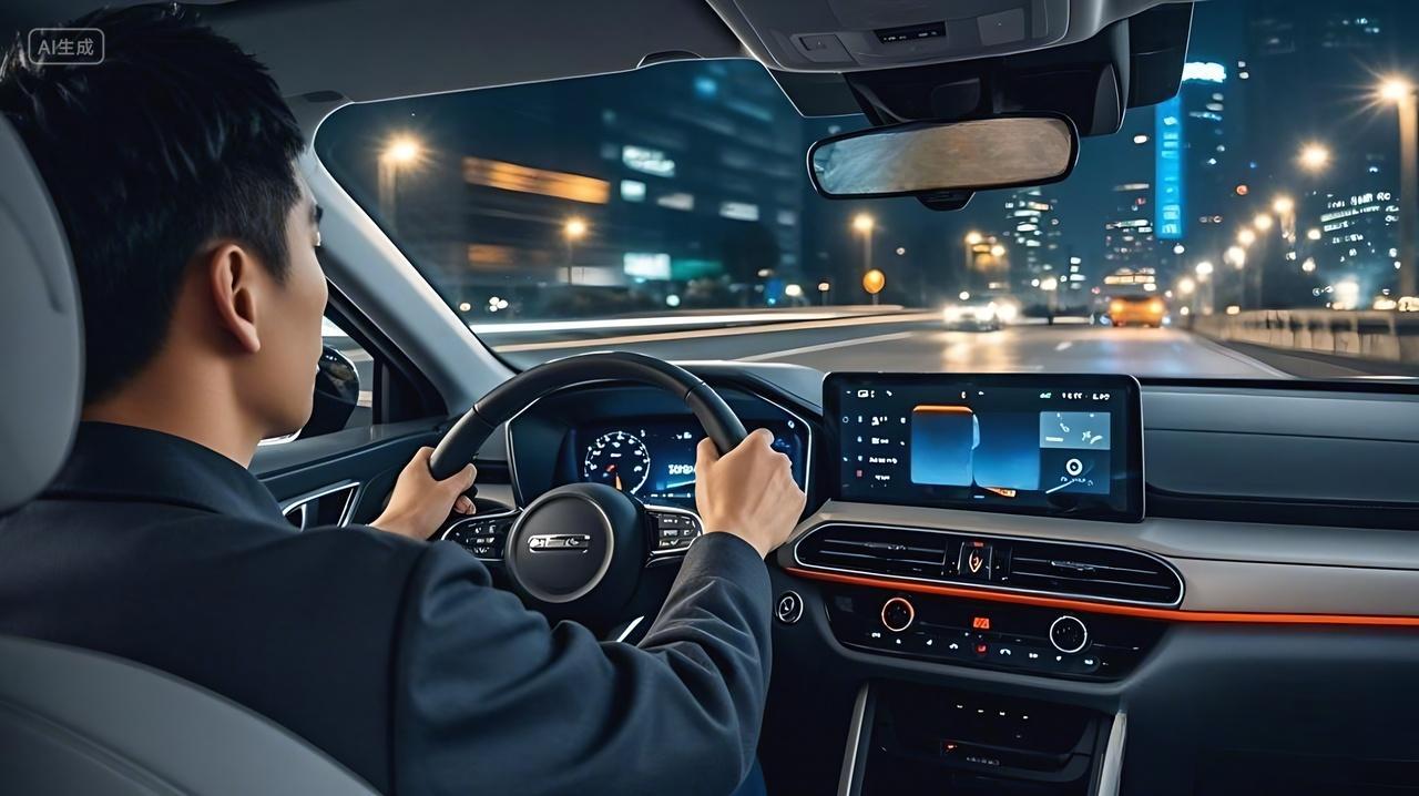 一个人双手握住方向盘驾驶汽车