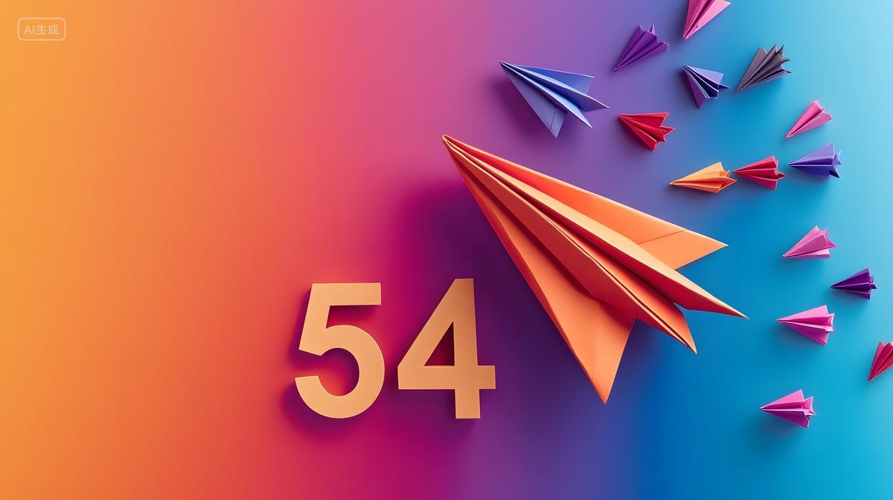 五四青年节彩色纸飞机与数字54创意设计