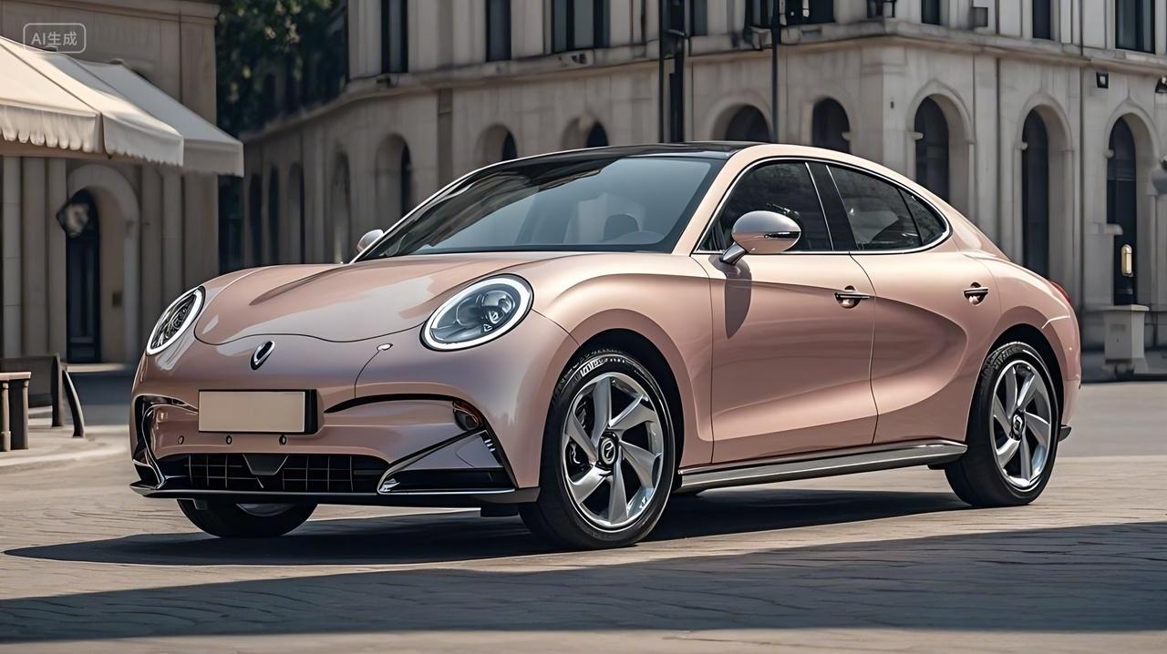 一辆轿车在路上停靠在路边无品牌通用概念车产品图