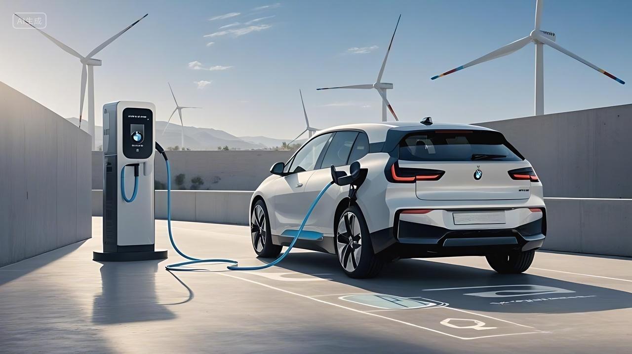 一辆白色的电动汽车正在充电