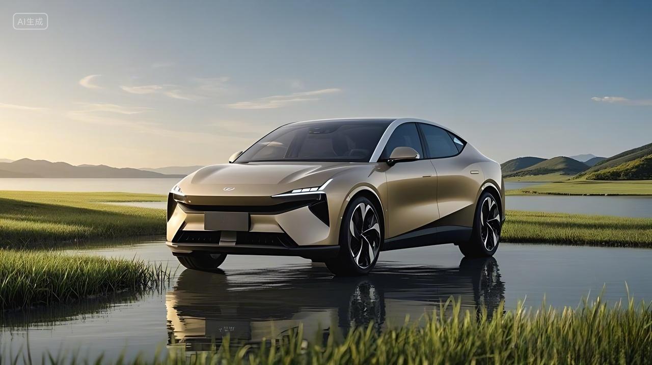 一辆轿车在路上停靠在路边无品牌通用概念车产品图