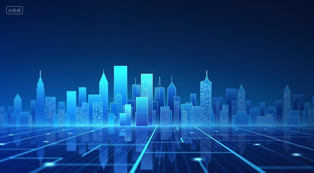 城市天际线未来感城市剪影摩天大楼抽象艺术科技感背景