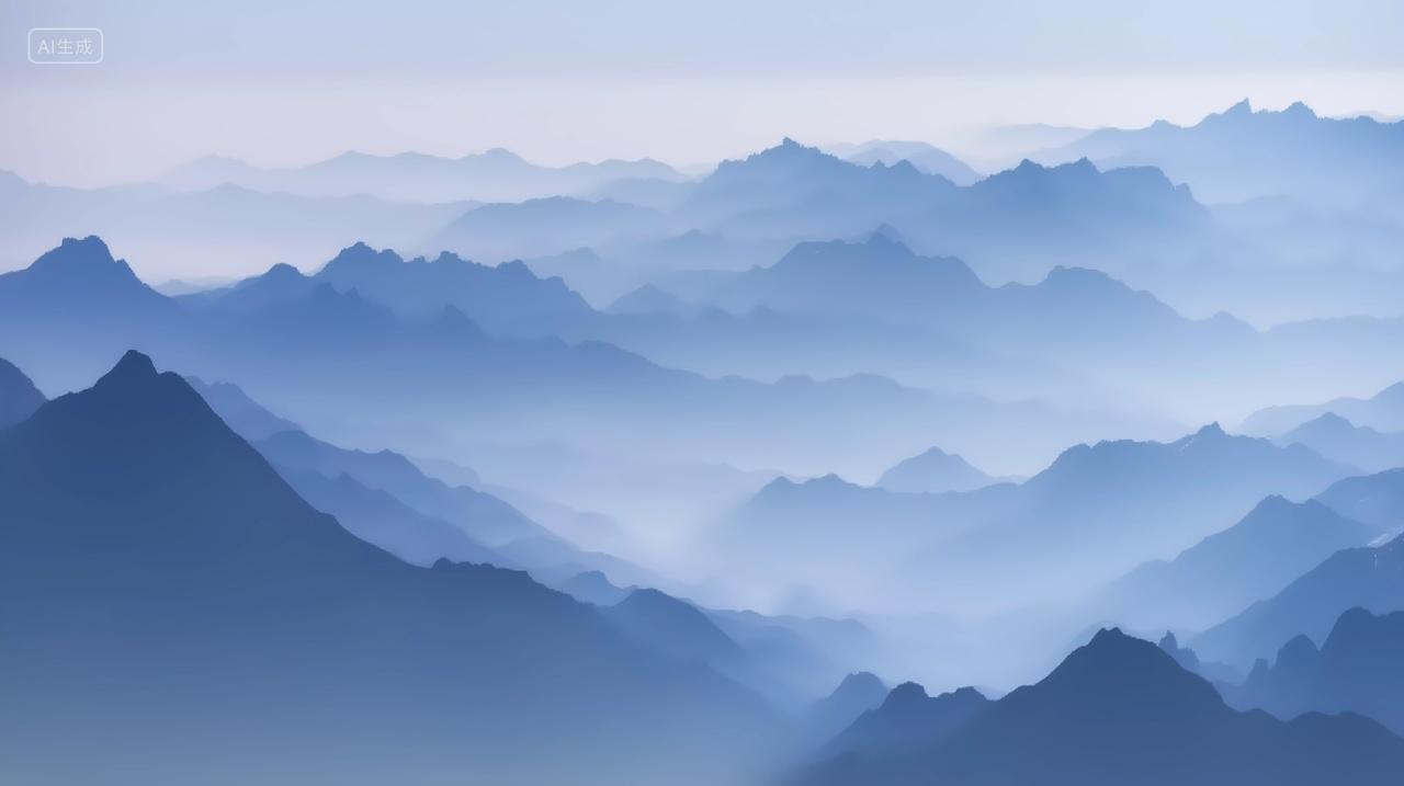 云雾缭绕的连绵山脉宛如仙境般壮观迷人山水水墨画