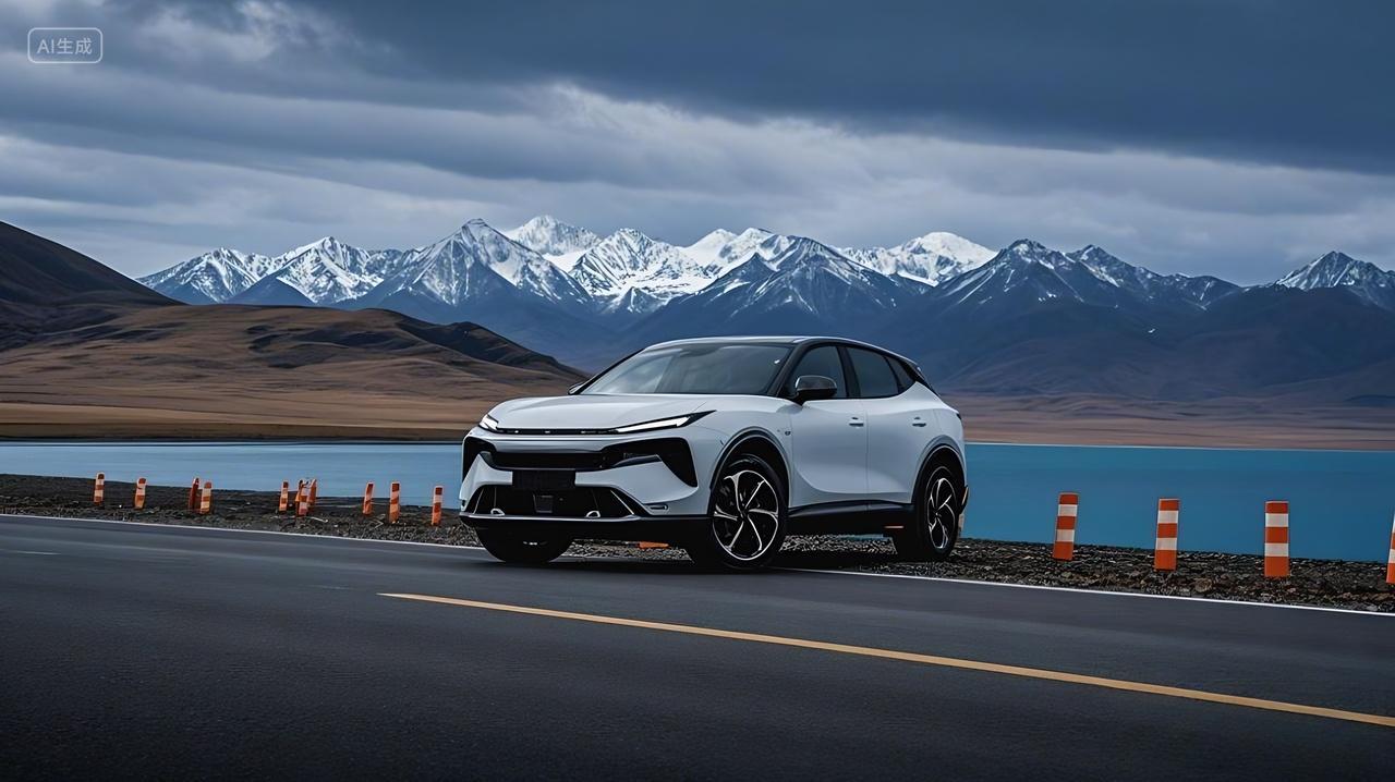 户外的汽车一辆白色的SUV停在公路上