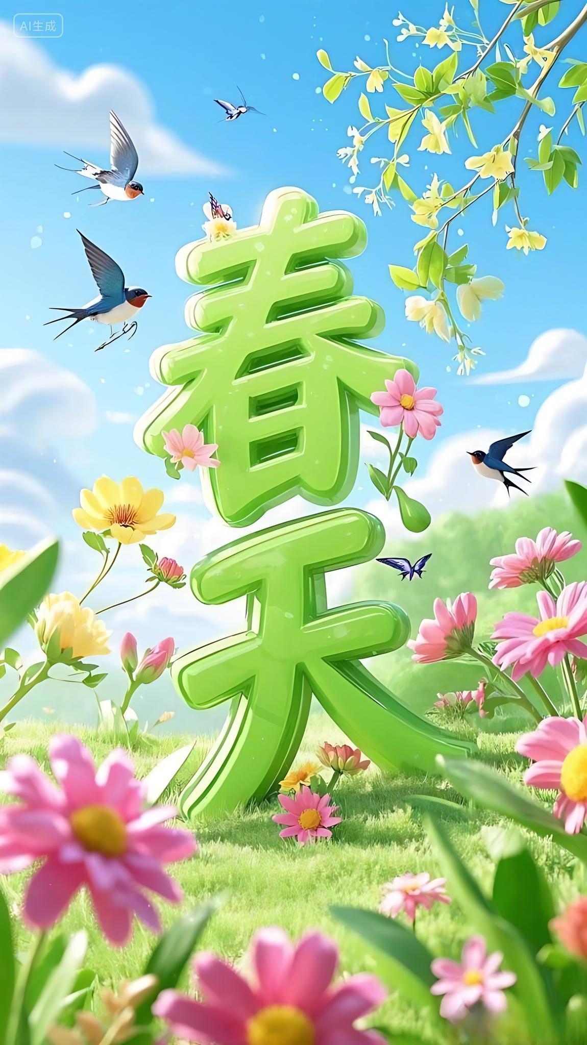 春天创意字体春暖花开春天氛围图片