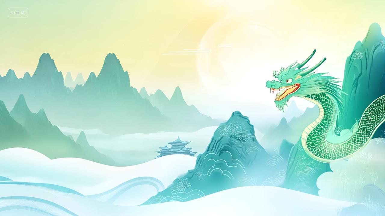 二月二龙抬头山水国风插画背景