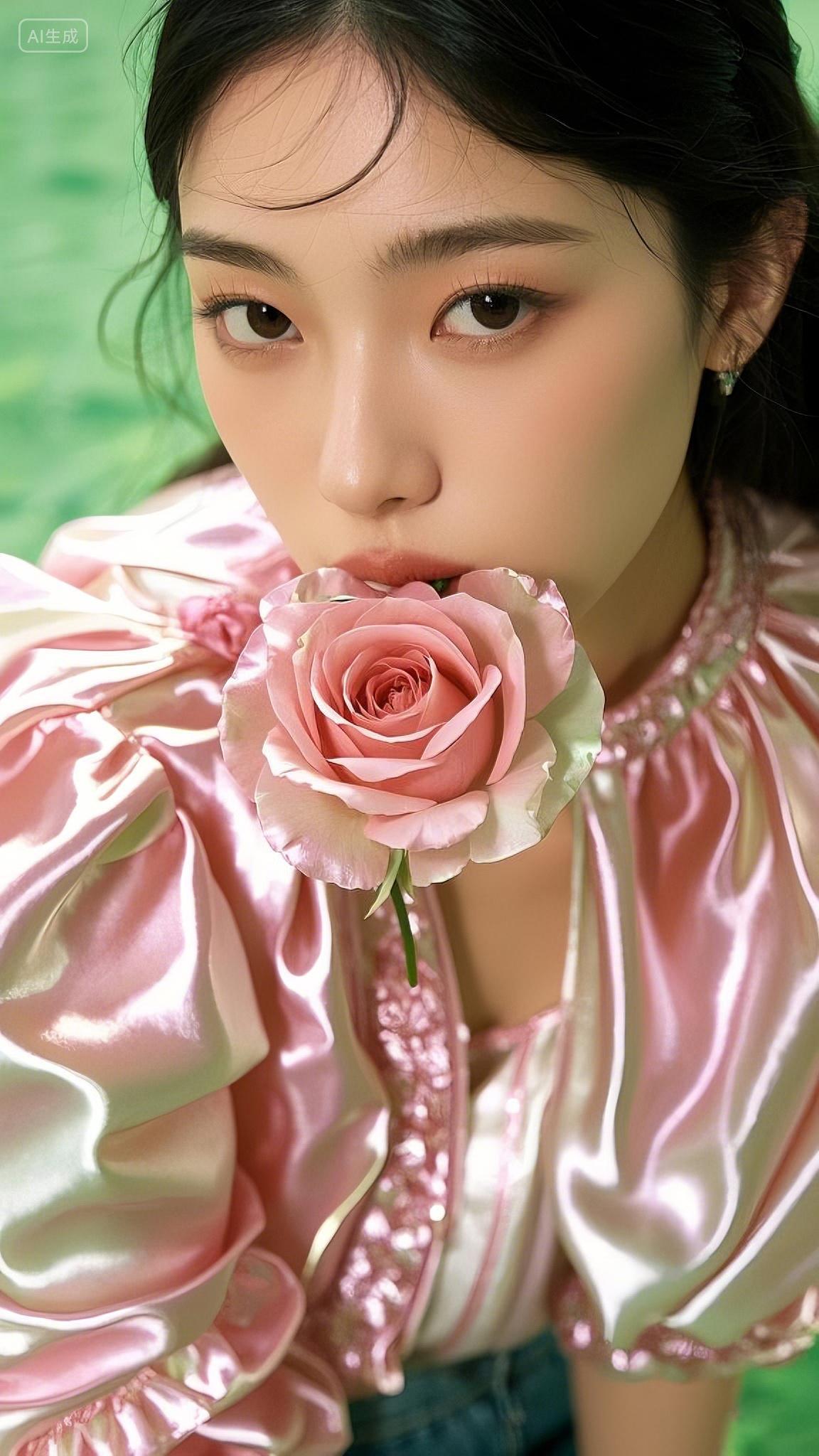 三八妇女节时尚女孩和粉色艺术玫瑰花头像摄影人物写真