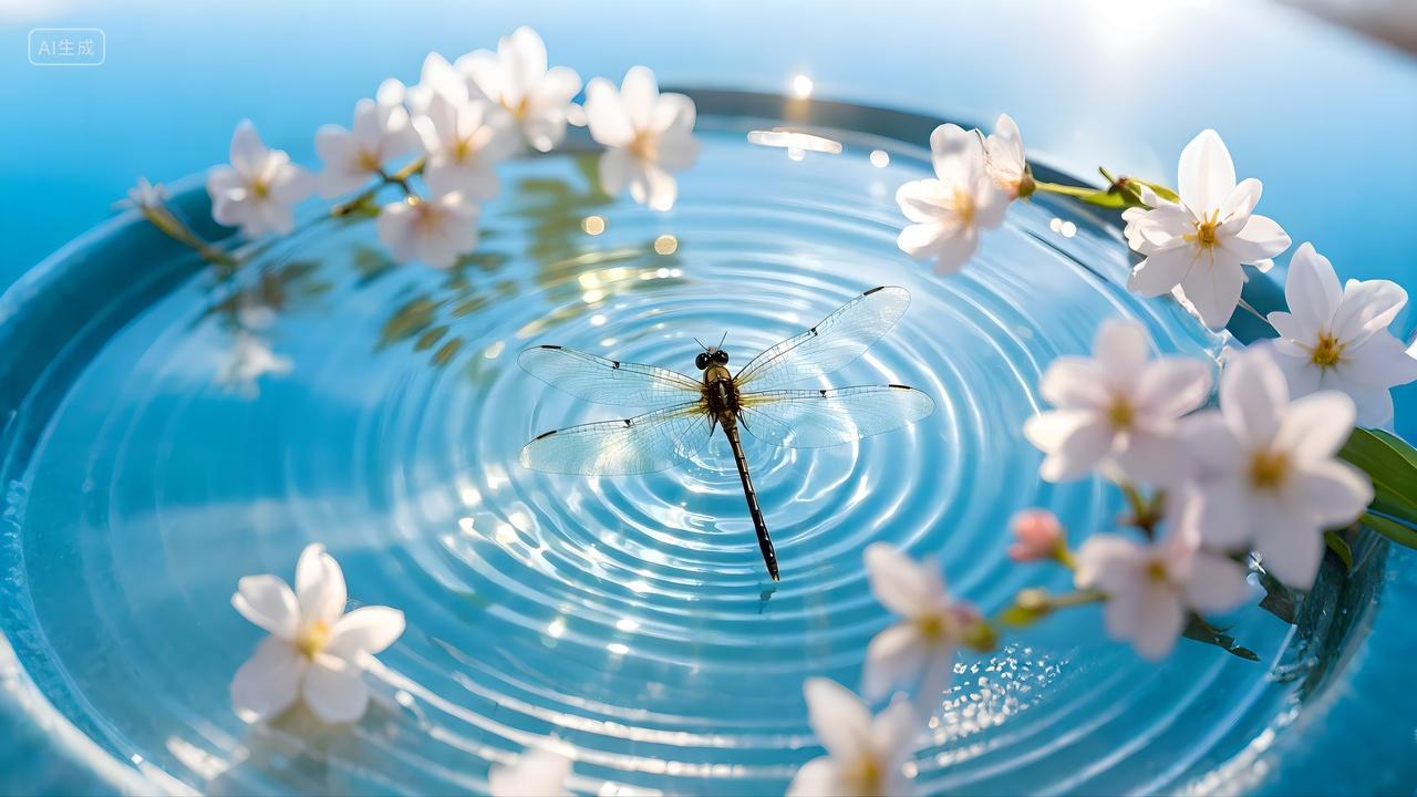 昆虫蜻蜓点水春天夏天海报处暑节气自然元素传统文化小清新