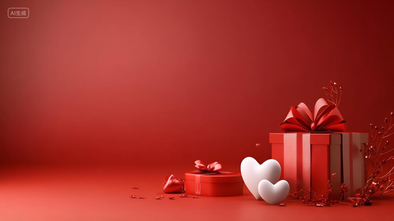 七夕节214情人节520妇女节红色背景爱心礼盒