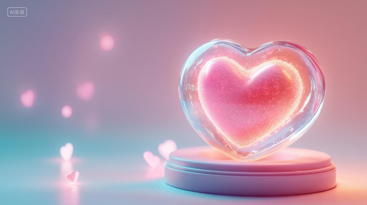 214情人节3D晶莹剔透的梦幻爱心元素素材